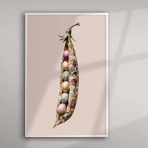 William Morris Style Botanical Peas in a Pod Abstract Farmhouse Kitchen Wall Art Elegant Floral Vegetable Home Decor