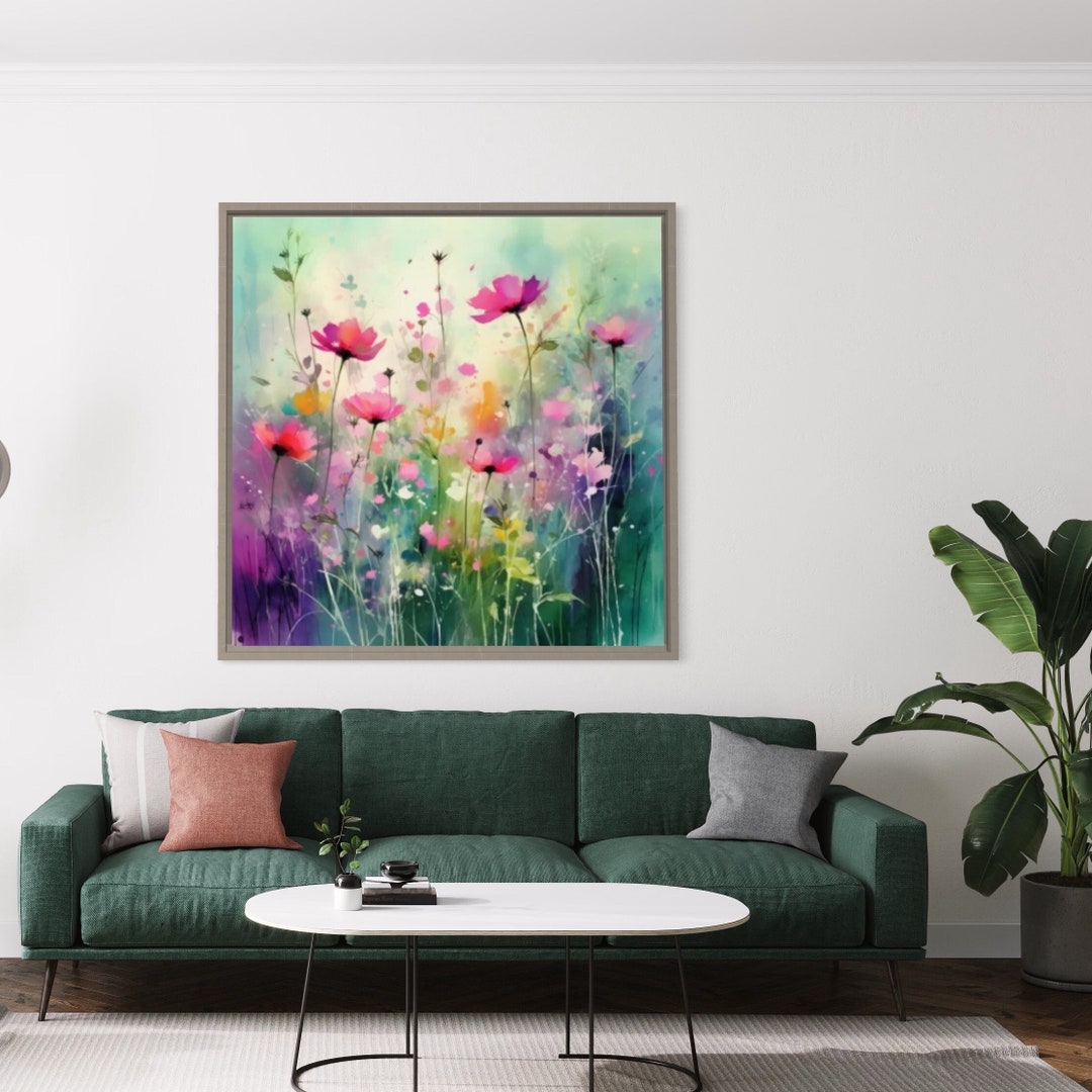 Wildflower Meadow Painting, Abstract Colourful Botanical Art Prints