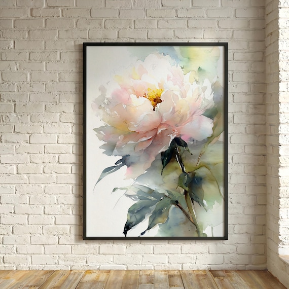 Peony Watercolour Soft Hues Bedroom Wall Art | Elegant Floral Home Decor