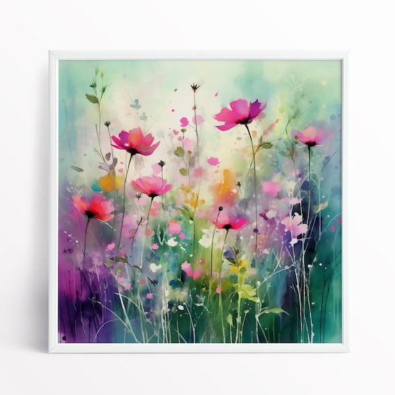 Flower Meadow Painting Framed Prints And Canvas Prints - Wildflower Painting Colourful Vibrant Botanical Prints Large Painting Wall Art