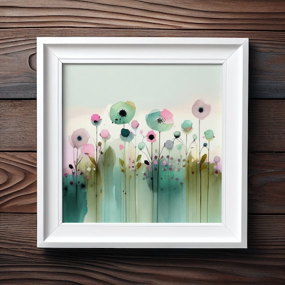 Abstract Watercolour Flower Painting, Colourful Botanical Art Prints, Abstract wildflower meadow Art, Large Painting, Wall Art