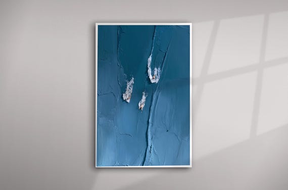 Sea Swimmers Abstract Blue Art for Living Room | Modern Ocean Wall Art Impasto Werner Bronkhorst Style Immpressionist Painting Print