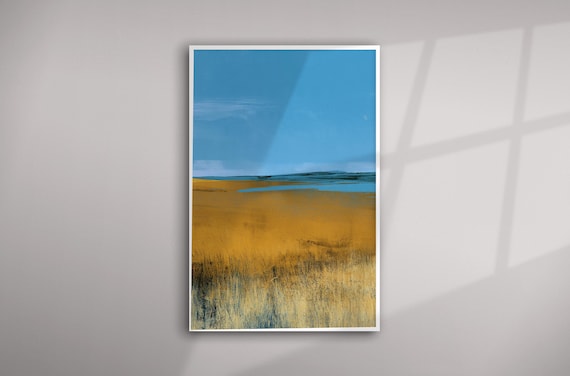 Abstract Landscape Art | Blue Minimalist Living Room Wall Art | Modern Home Decor Rothko Inspired
