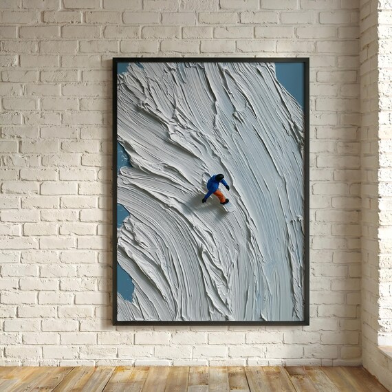 Impasto Snowboarder Alps Wall Art | Modern Living Room Winter Sports Werner Bronkhorst inspired
