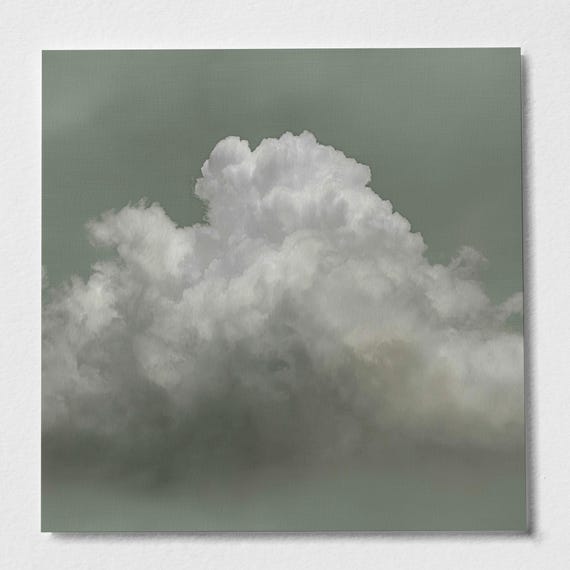 Cloud Landscape Abstract Soft Green Living Room Wall Art | Modern Home Decor Serene Cloud