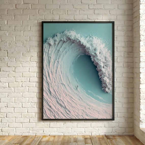Surfer on Big Wave Impasto Bronkhorst inspired Ocean Blue Living Room Wall Art Surfing Modern Art Print
