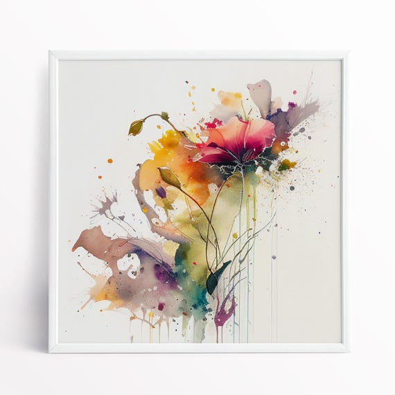 Abstract Poppy Watercolour Flower Painting, Colourful Botanical Art Prints and canvas, Wild flower Poppy Art