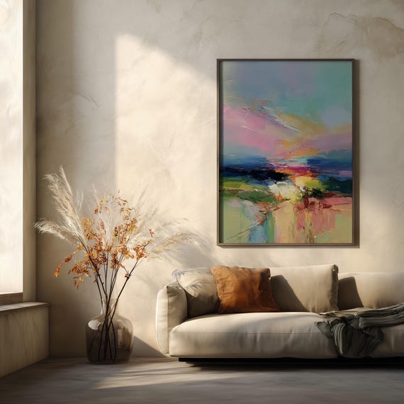 Abstract Landscape Vibrant Colours Print | Impressionist Landscape Living Room Wall Art
