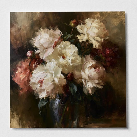Peonies Impressionist Warm Tones Living Room Floral Art Print Gift