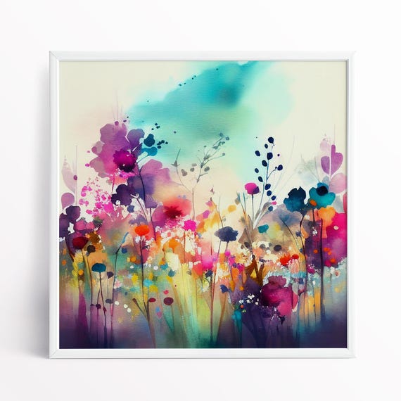 Abstract Wildflower Meadow Painting – Colorful Floral Wall Art