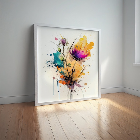 Abstract Poppy watercolour Wild Flower Painting Colourful Flower Prints of a Poppy - Abstract Flower Art, Large Painting