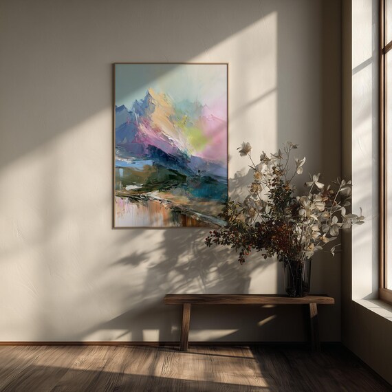 Peak District Abstract Landscape Colourful Modern Living Room Art | Vibrant  Painting print Blue Hues Home Decor