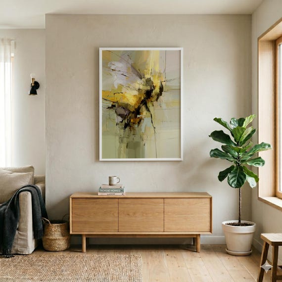 Bumble Bee Abstract Modern Yellow Tones Living Room Wall Art | Nature-Inspired Home Decor