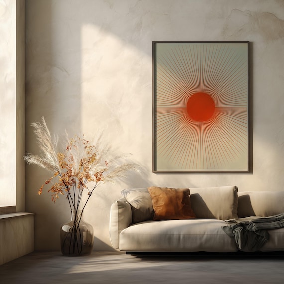 Rising Sun Abstract Minimalist Warm Tones Living Room Wall Art Modern Home Decor