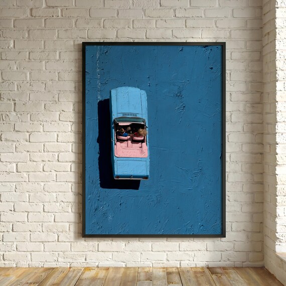 Blue Convertible Abstract Living Room Wall Art | Modern Car Home Decor Bronkhorst inspired