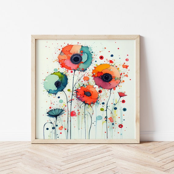 Abstract Poppy Framed Print Colourful Painting of Poppies - Large Painting of Wild Flowers Wall Art