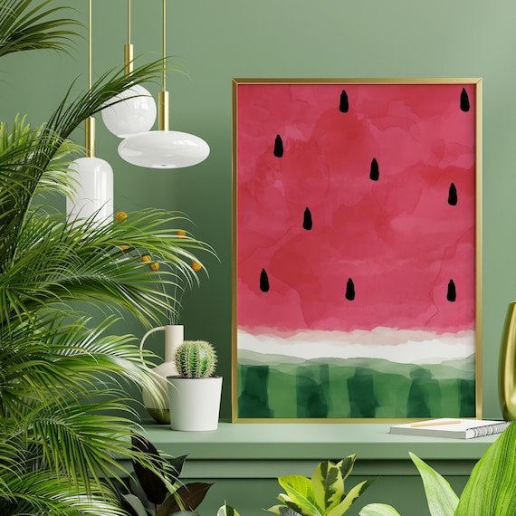 Watermelon Abstract Red Green Kitchen Decor | Fun Fruit Minimalist Melon Wall Art