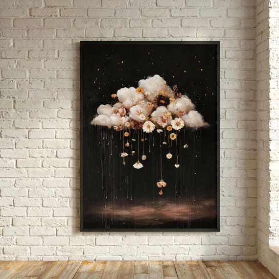 Cloud Gothic Flowers Crystal Decor Living Room Wall Art | Dark Academia Gothic Art Canvas Print