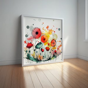 Dipinto astratto di prato di fiori selvatici, stampe artistiche botaniche colorate, arte floreale astratta con tecnica mista, dipinto extra large, arte murale