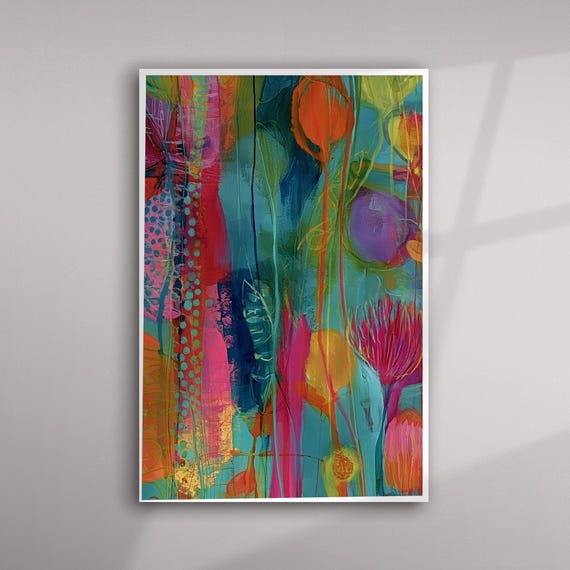 Botanical Vibrant Abstract Flowers Colourful Living Room Wall Art Floral Home Decor