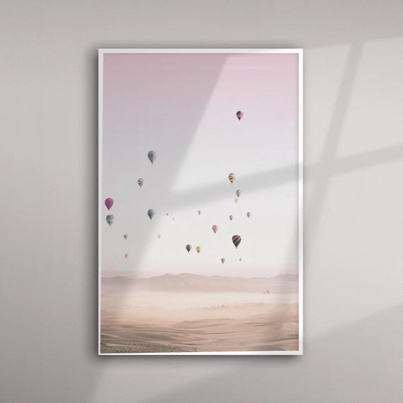 Cappadocia Hot Air Balloons Abstract Pink Art Serene Living Room Wall Decor