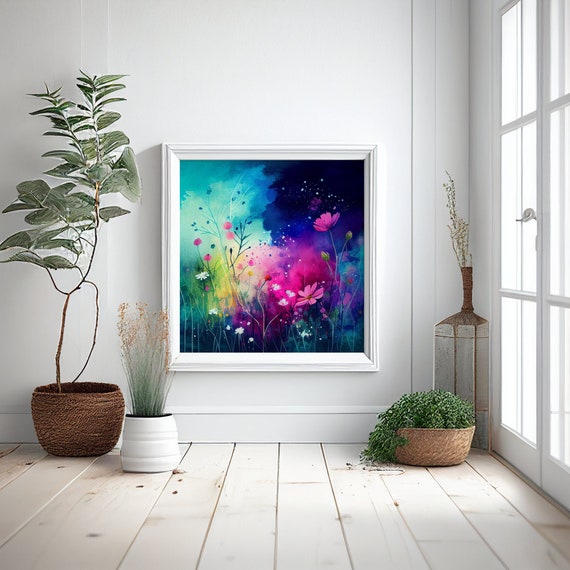 Abstract Wildflower Meadow Painting Colourful Botanical Art Prints and canvas - Wild flower Art Colourful Floral Wall Art