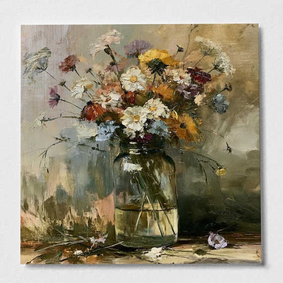 Wildflowers Impressionist Art Print | Warm Tones Floral Wall Decor