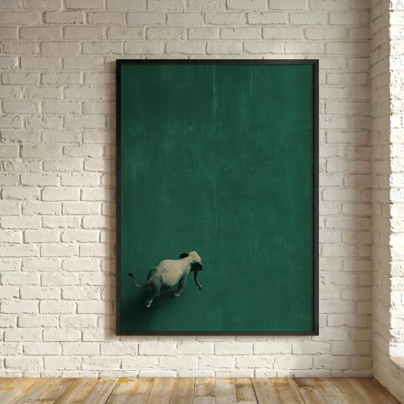 Elephant Block Print Minimalist Green Living Room Art | Moder Elepahnt Art Decor Print