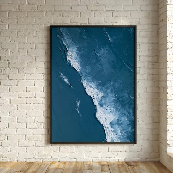 Impasto Style Sea swimmers Werner Bronkhorst Inspired Blue Ocean Abstract Living Room Wall Art | Modern Sea View Home Decor