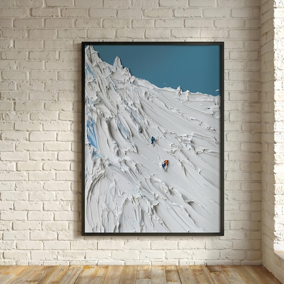 Ski Mountain Impasto White Blue Living Room Art | Werner Bronkhorst Inspired Landscape Decor