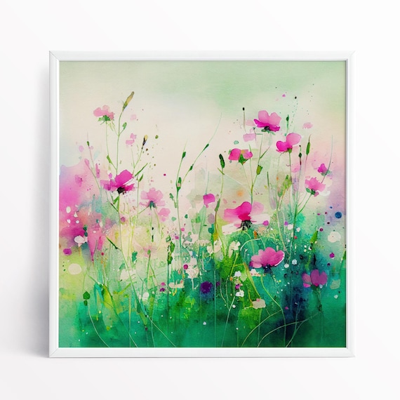 Abstract Wildflower Meadow Print, Colorful Botanical Art