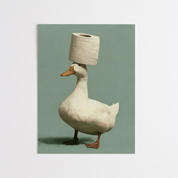 Duck balancing Toilet Roll on Head Quirky Bathroom Art | Home Decor