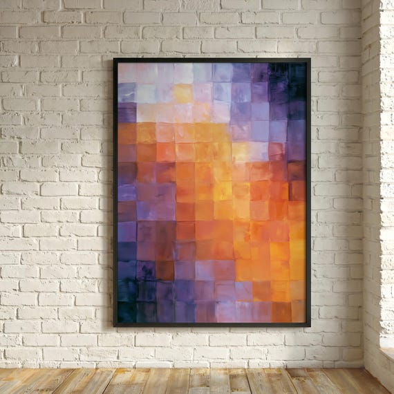 Bauhaus Gradient Squares Abstract Warm Tones Living Room Wall Art | Modern Home Decor