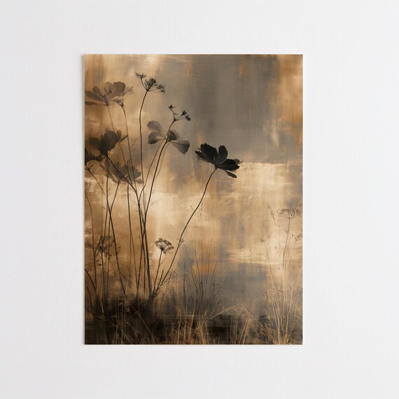 Botanical Japandi Minimalist Flowers Zen Bedroom Decor Wall Art Abstract Floral Home Decor