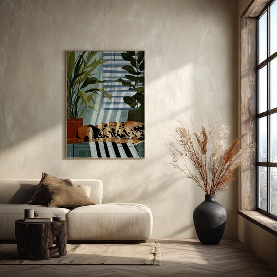 Dalmatian Dog Asleep Abstract Calm Blue Living Room Wall Art | Modern Home Decor