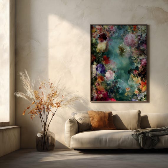 Flowers Luxurious Abstract Botanical Vibrant Colours Living Room Floral Ethereal Botanical Home Decor