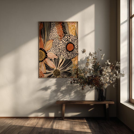 Botanical Abstract Living Room Art Modern Abstract Flower Print Warm Tones