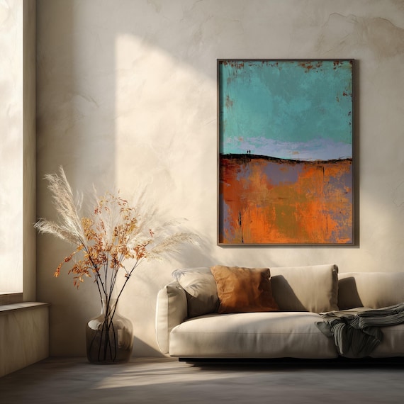 Couple Landscape Love Abstract | Modern Warm Tones Bedroom Decor Art Print