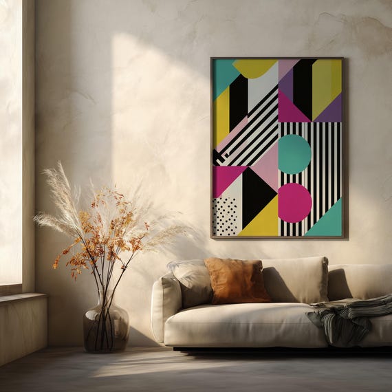 Retro 1980s Geometric Abstract Vibrant 80s Print | Modern Bold Living Room Art