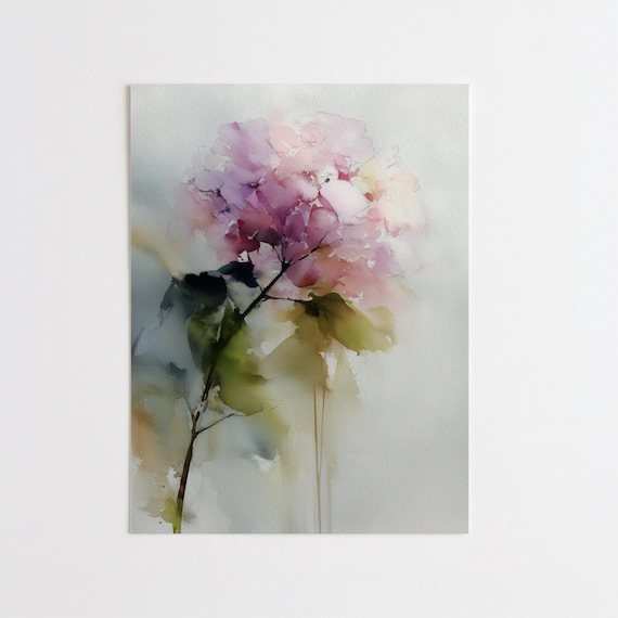 Hydrangea Pink Watercolour Minimalist Bedroom Wall Art | Nature-Inspired Home Decor