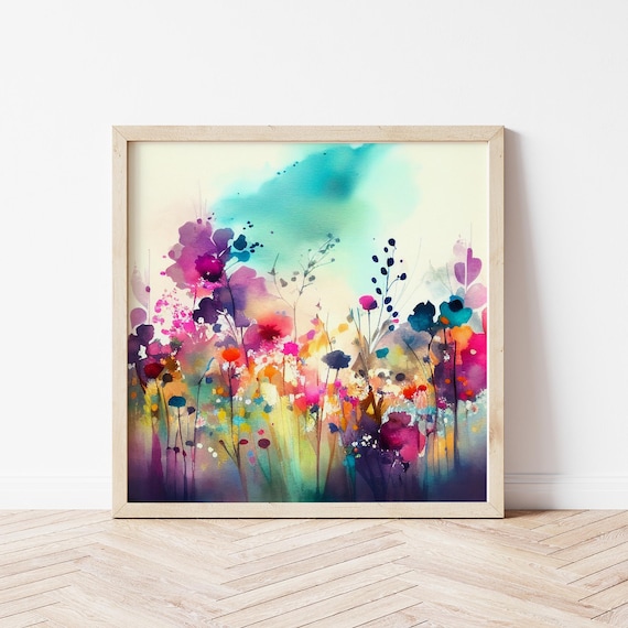 Abstract Wildflower Meadow Painting Colourful Botanical Art Prints - Abstract Flower Art, Large Painting, Floral Wall Art