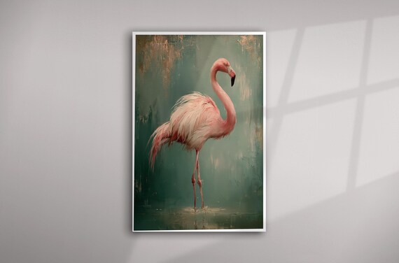 Pink Flamingo Impressionist Elegant Art Deco Flamingo Living Room Wall Art
