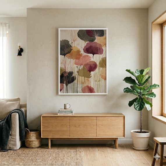 Autumn Flowers Abstract Wall  Art | Autumnal Warm Tones Living Room Wall Art Autumn Decor
