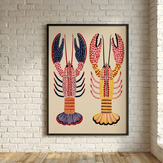 Lobsters Kitchen Wall Art | Abstract Lobsters Colourful Modern Print