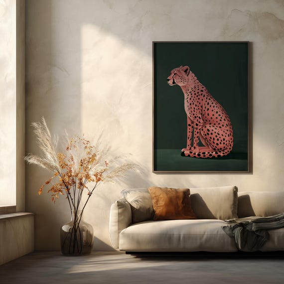 Pink Cheetah Modern Abstract Bedroom Decor | Surreal Exotic Wildlife Art Print