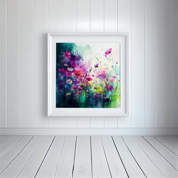 Wild Flower Meadow Abstract Painting Colourful Botanical Art Prints Wild flower Art Colourful Wall Art