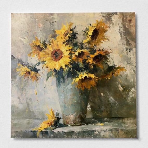 Sunflowers Impressionist Yellow Art Living Room Wall Decor | Vintage Print Home Decor