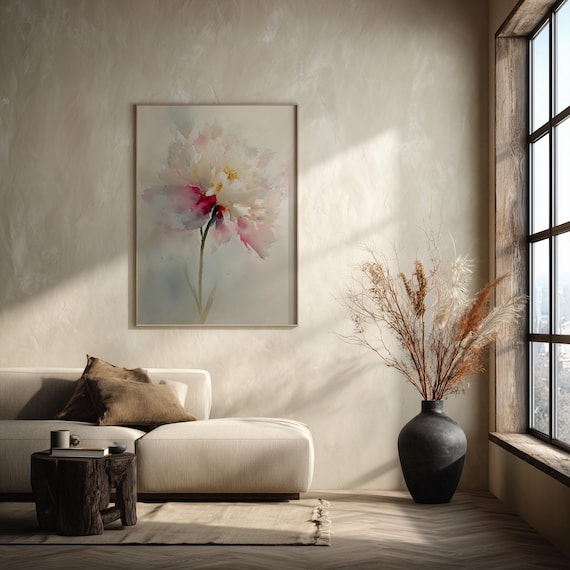 Peony Watercolour Soft Tones Bedroom Decor Art | Elegant Floral Wall Art