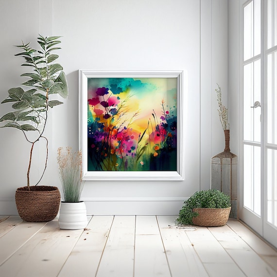 Flower Meadow Painting - Framed Watercolour Prints and Canvas Prints of a Flower Meadow