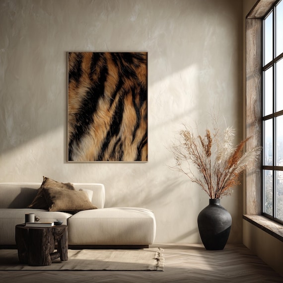Tiger Print Abstract Indian Tiger Cat Living Room Wall Art realistic Siberian Bold Animal Print Home Decor